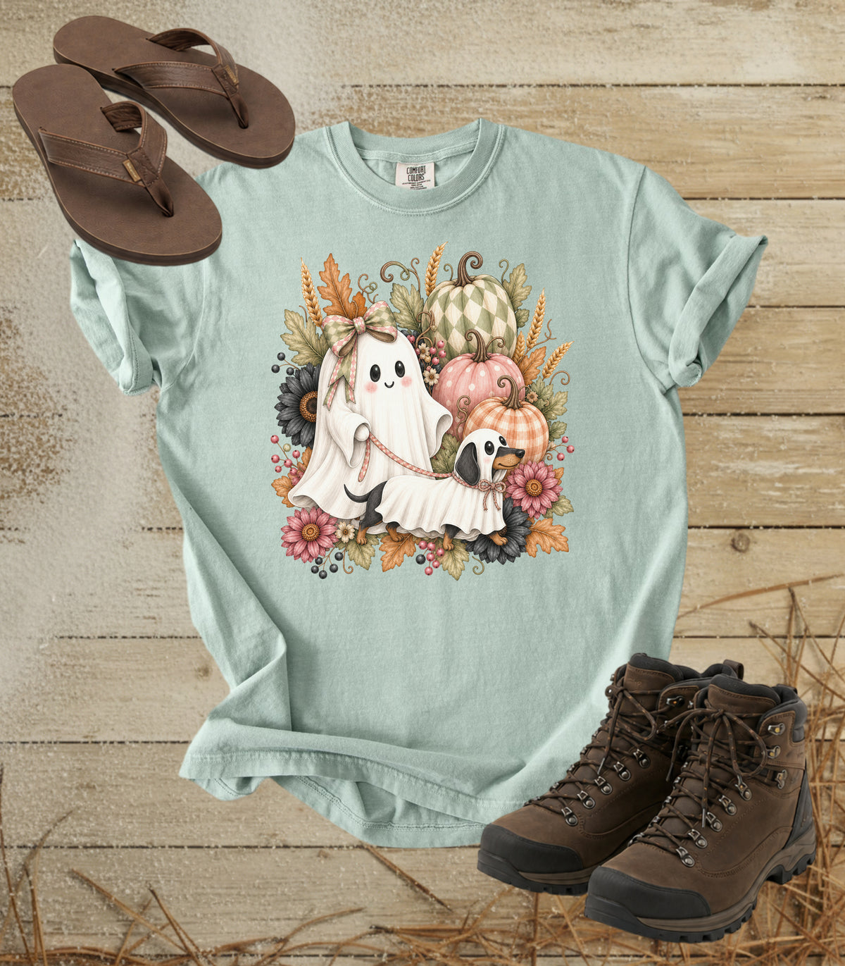 Cute Ghost Walking Dachshund Ghost Tee