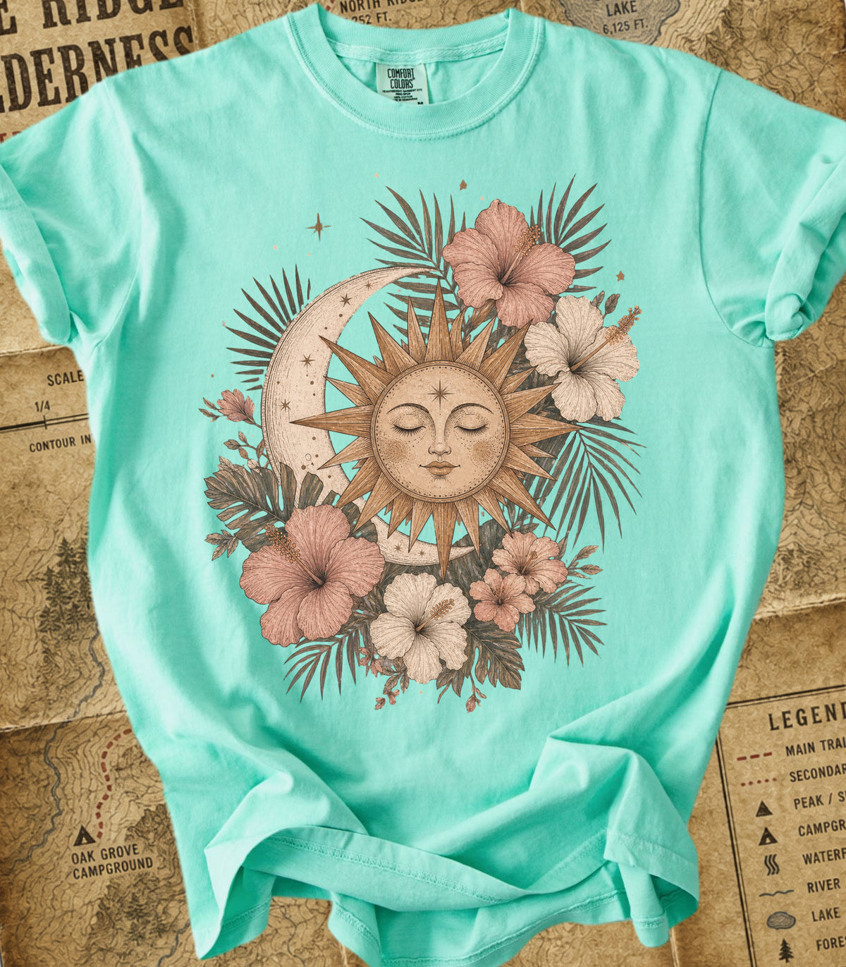 Bohemian Sun & Moon Floral Tee