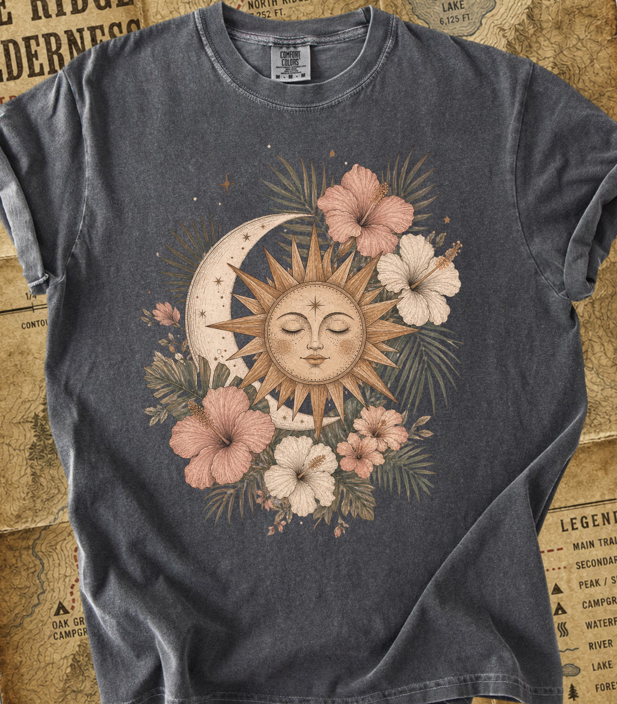 Bohemian Sun & Moon Floral Tee