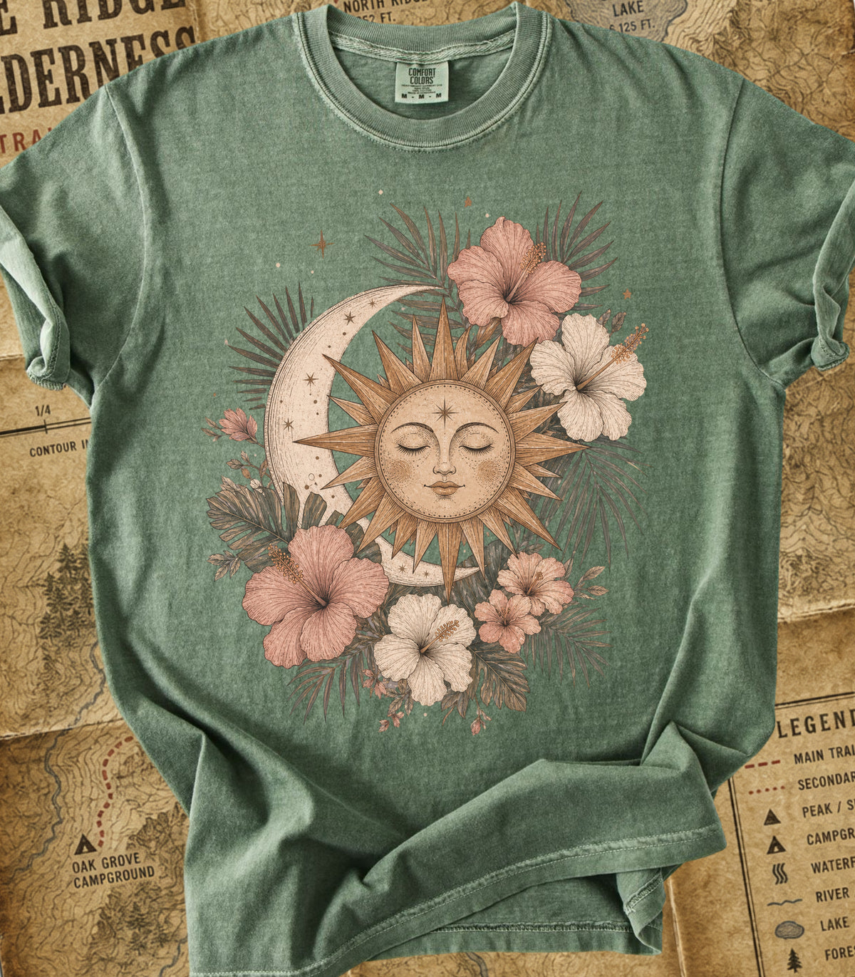Bohemian Sun & Moon Floral Tee