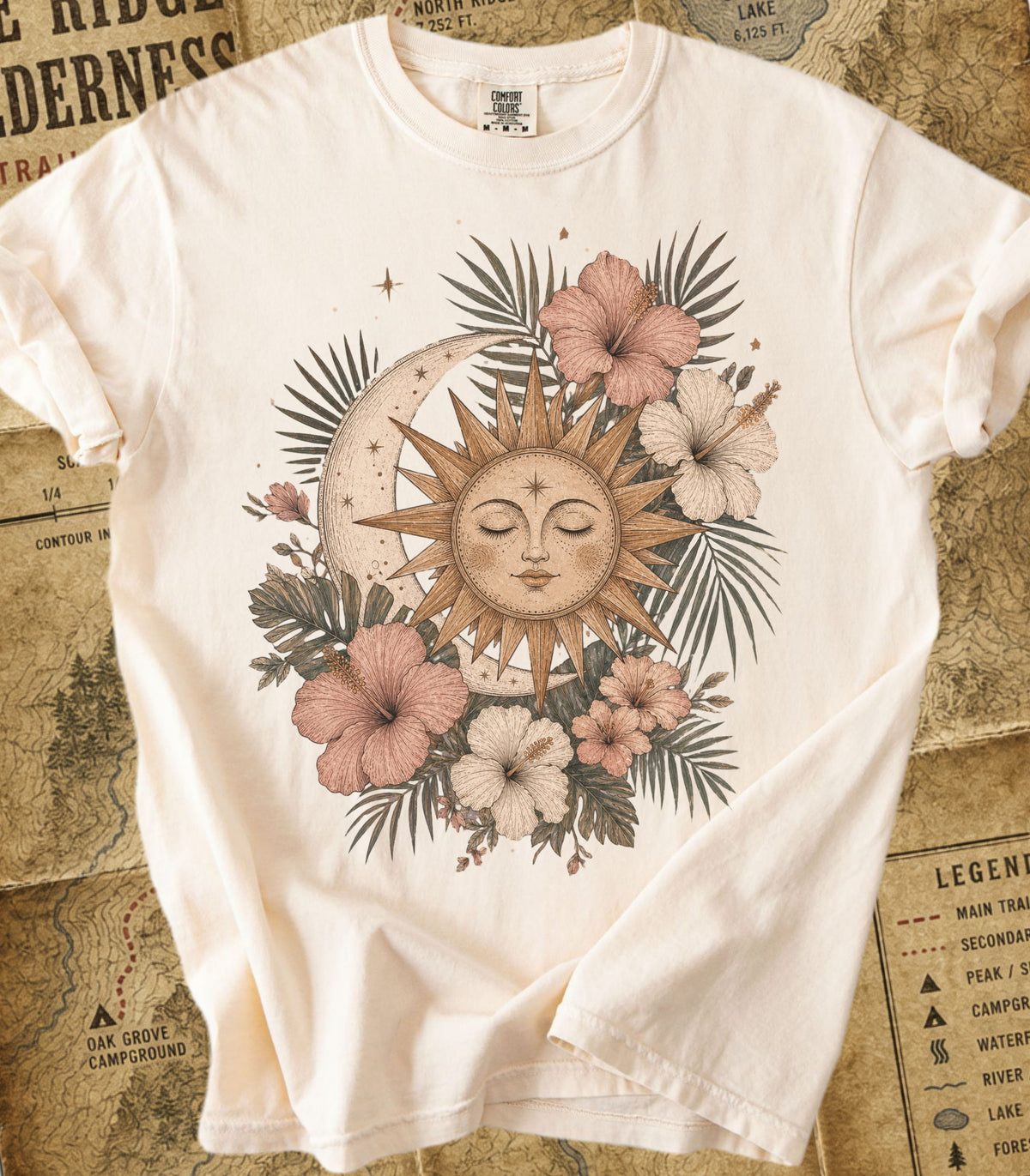 Bohemian Sun & Moon Floral Tee