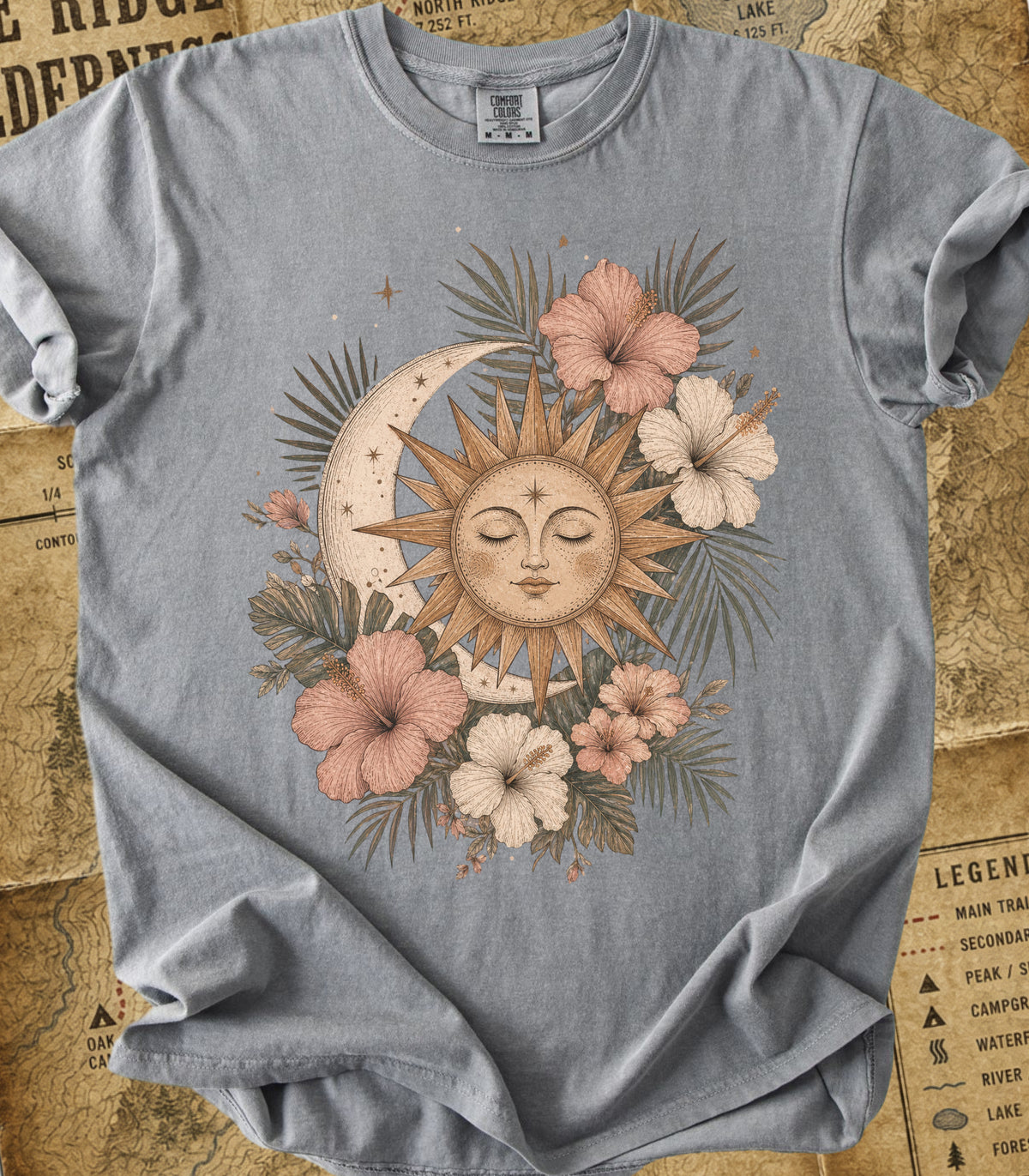 Bohemian Sun & Moon Floral Tee