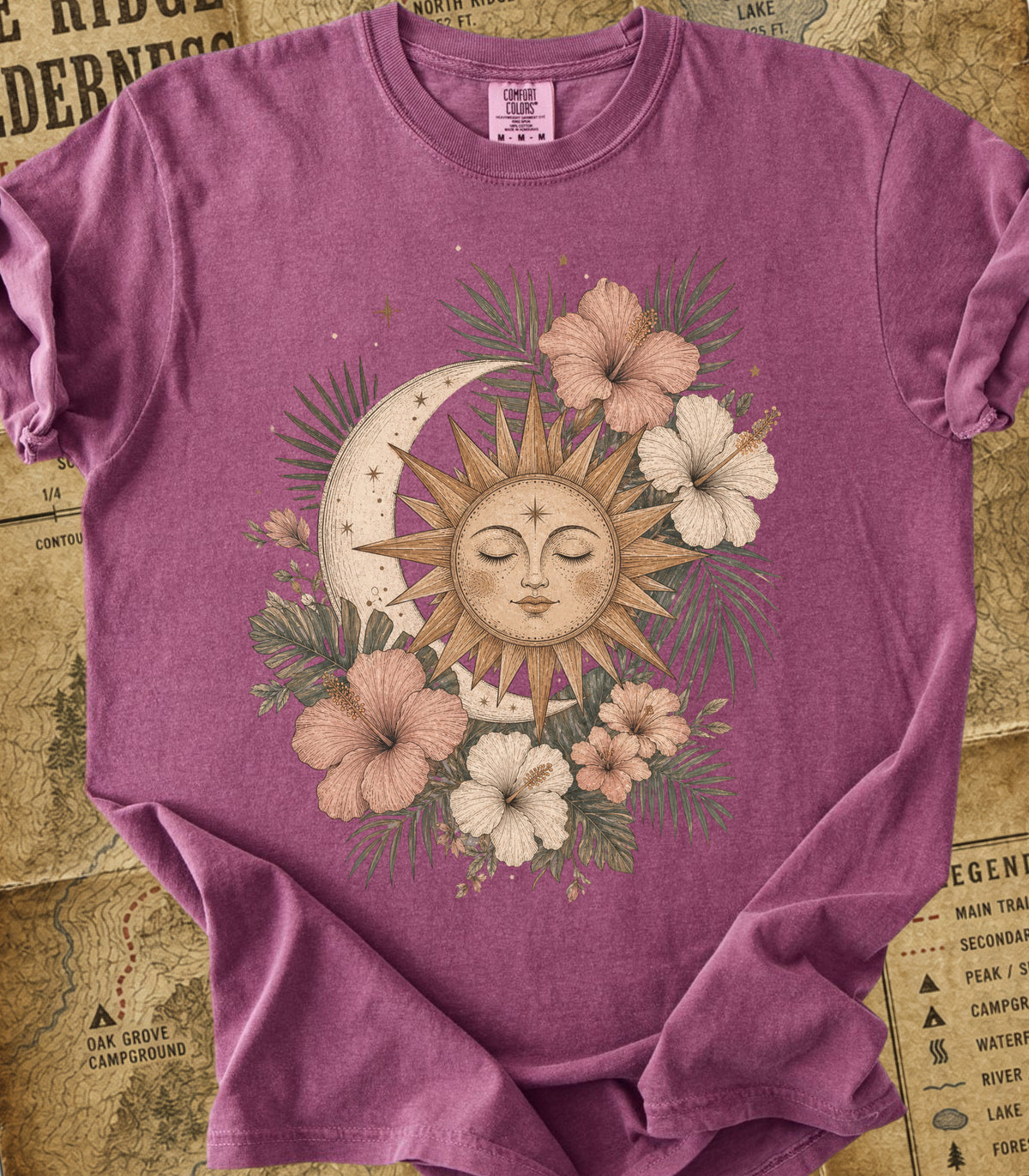 Bohemian Sun & Moon Floral Tee