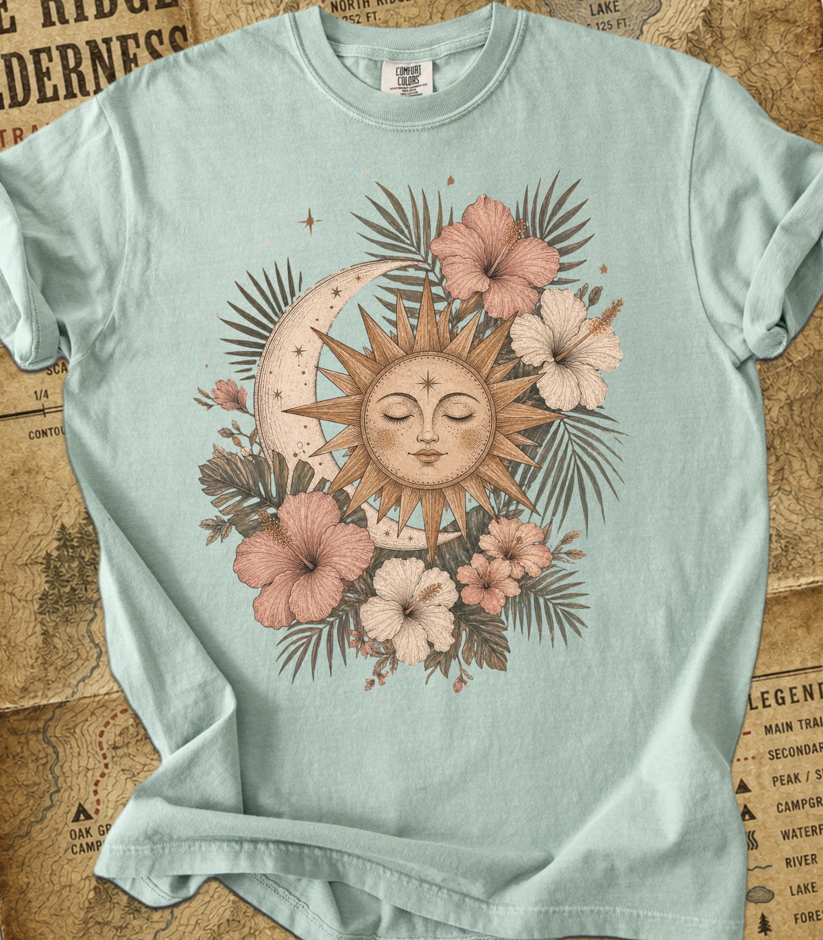 Bohemian Sun & Moon Floral Tee