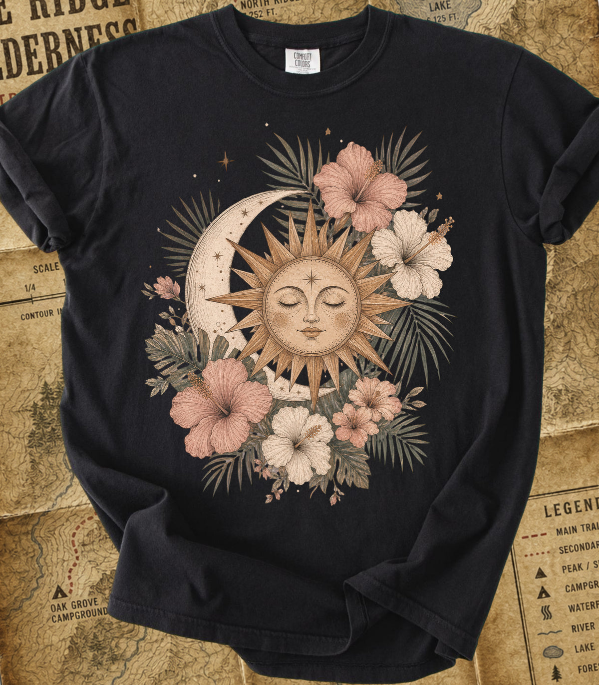 Bohemian Sun & Moon Floral Tee