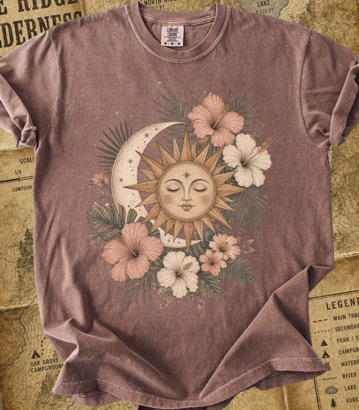 Bohemian Sun & Moon Floral Tee