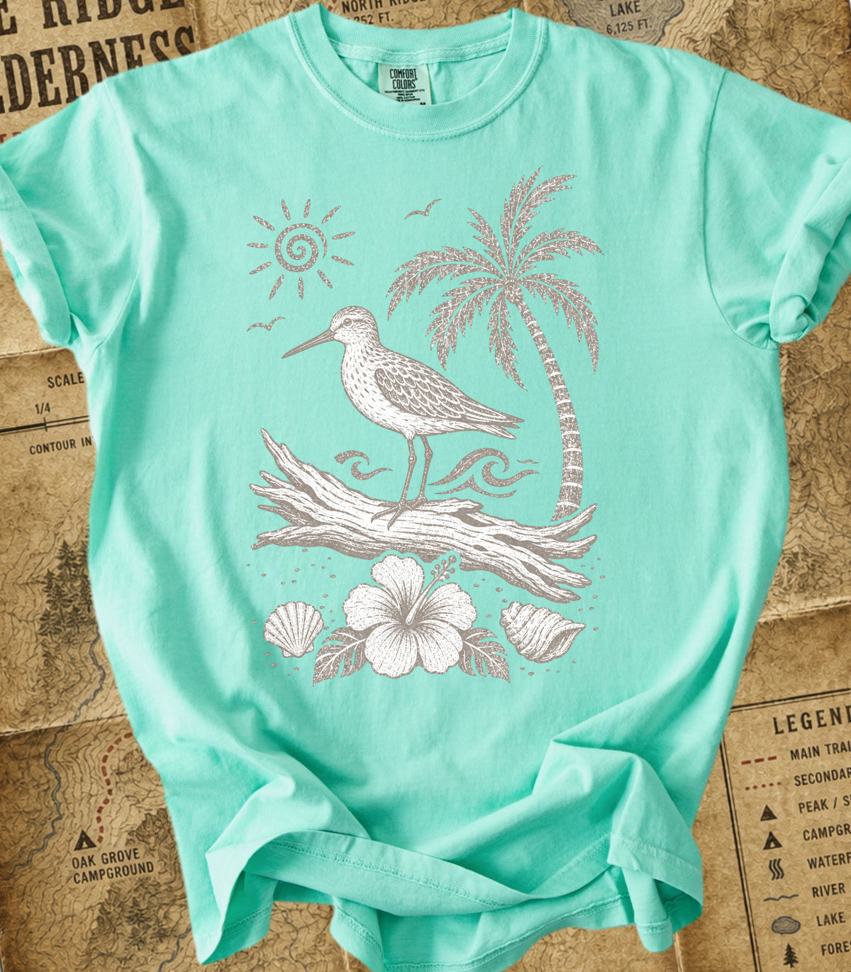 Coastal Shorebird on Driftwood Tee