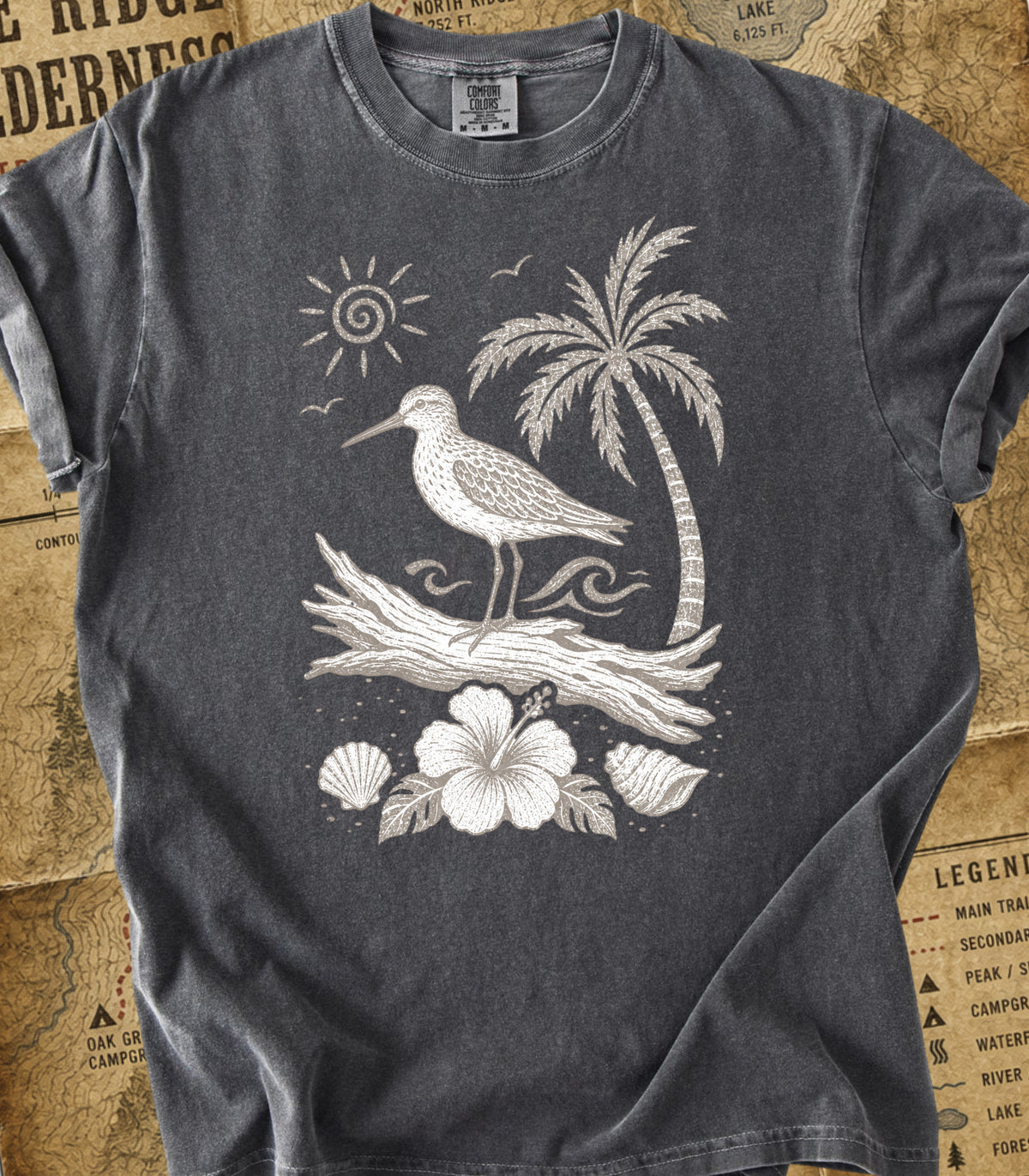 Coastal Shorebird on Driftwood Tee