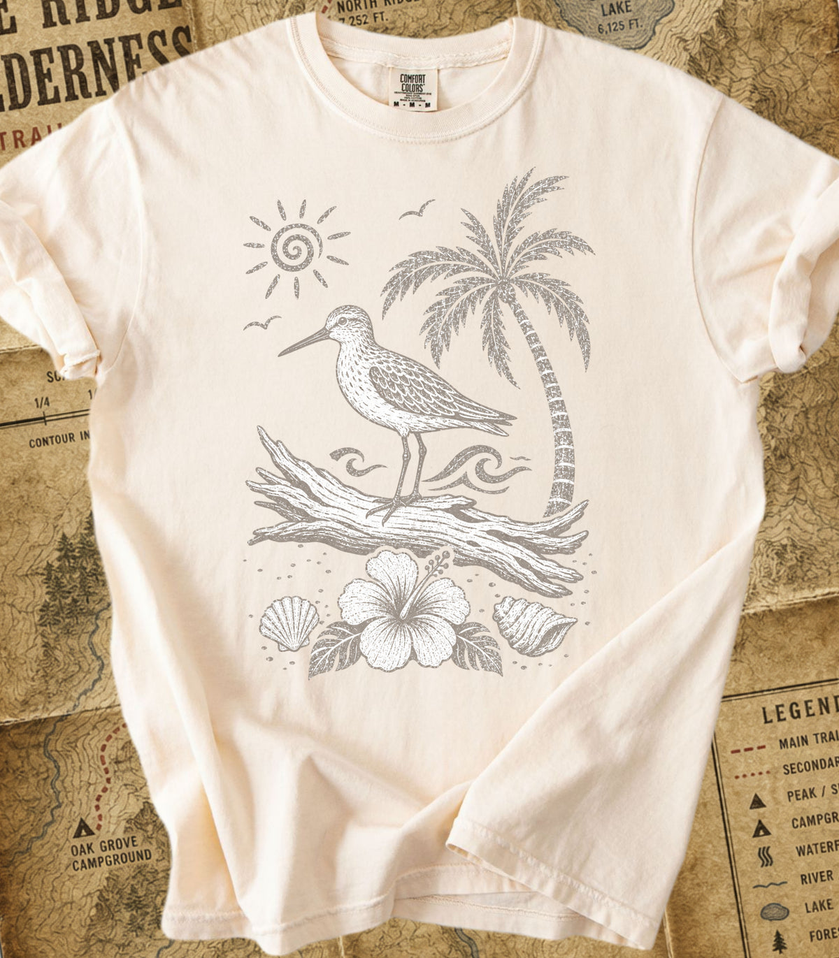 Coastal Shorebird on Driftwood Tee