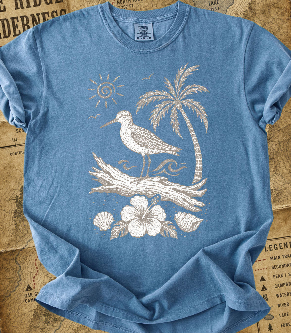 Coastal Shorebird on Driftwood Tee