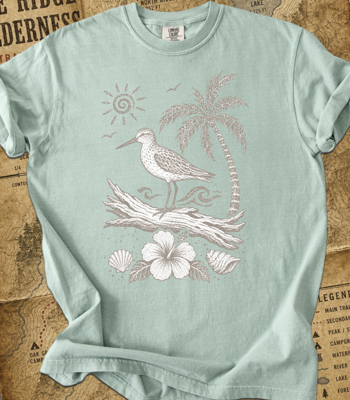Coastal Shorebird on Driftwood Tee