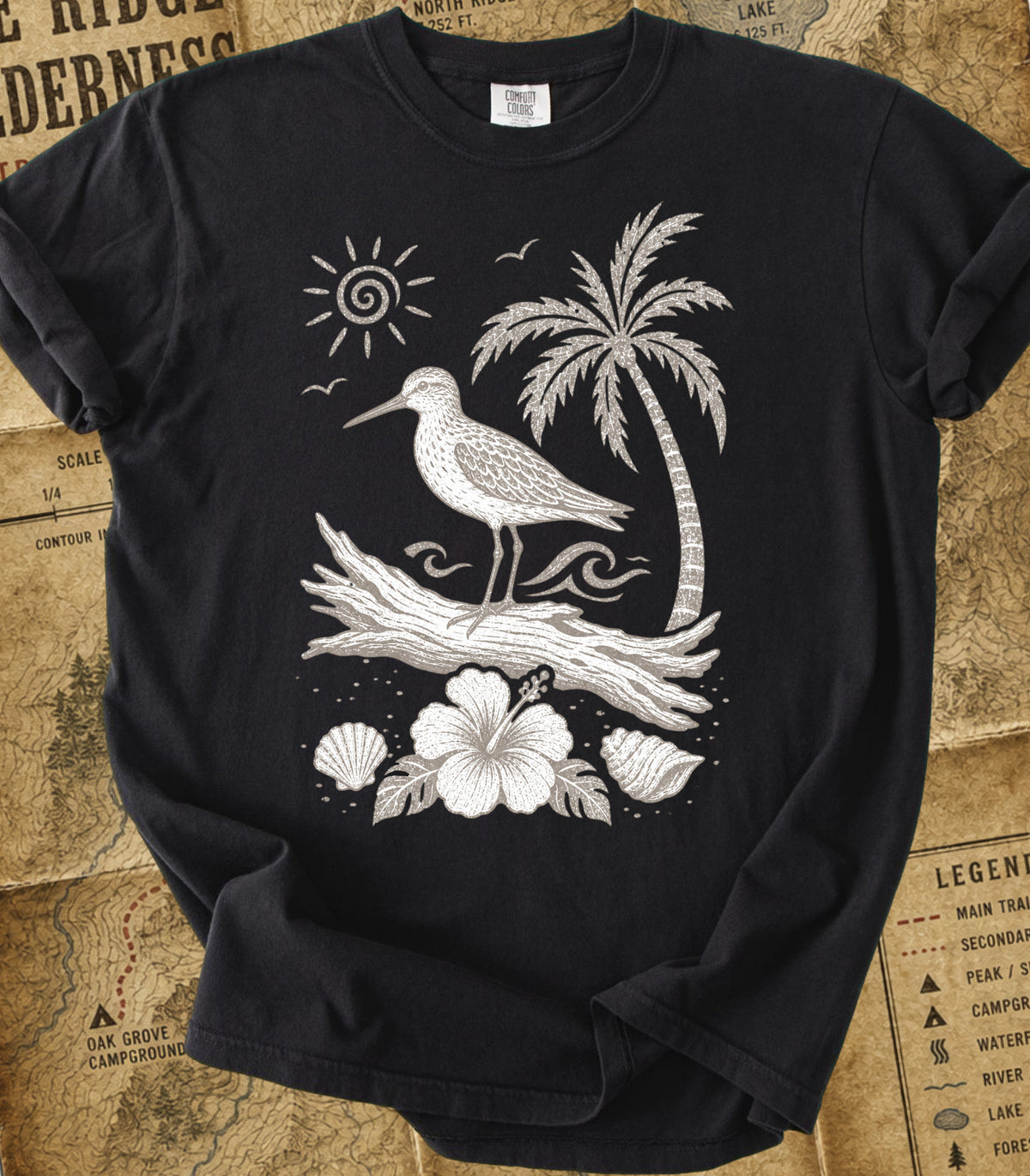 Coastal Shorebird on Driftwood Tee