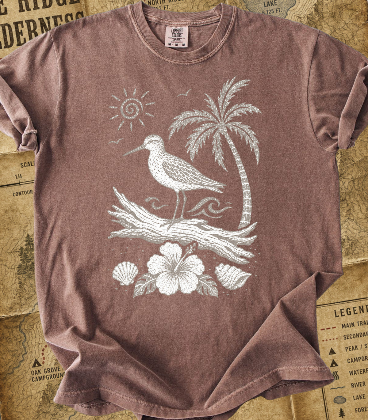 Coastal Shorebird on Driftwood Tee