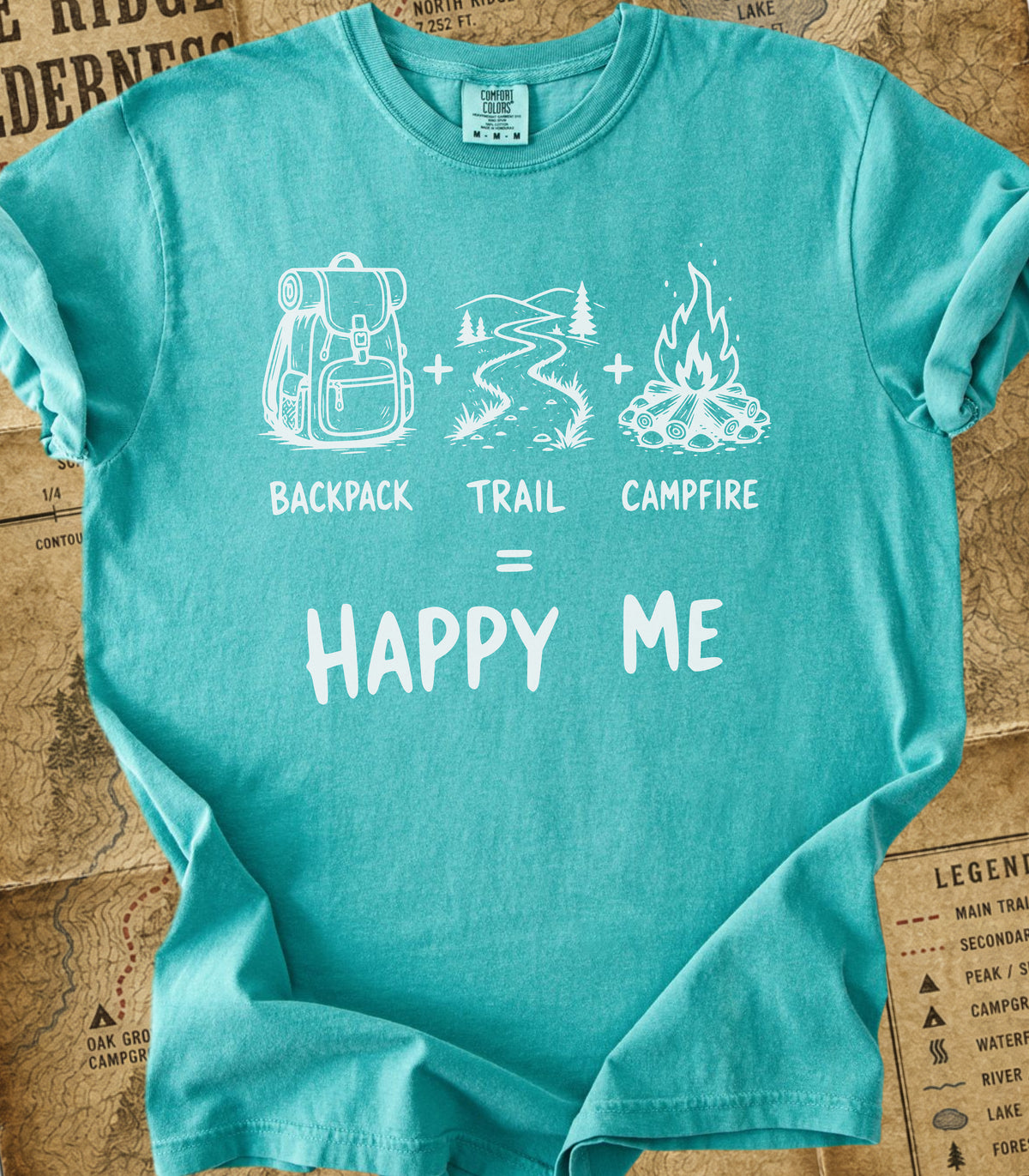 Backpack+Trail+Campfire = Happy Me Hiking Tee
