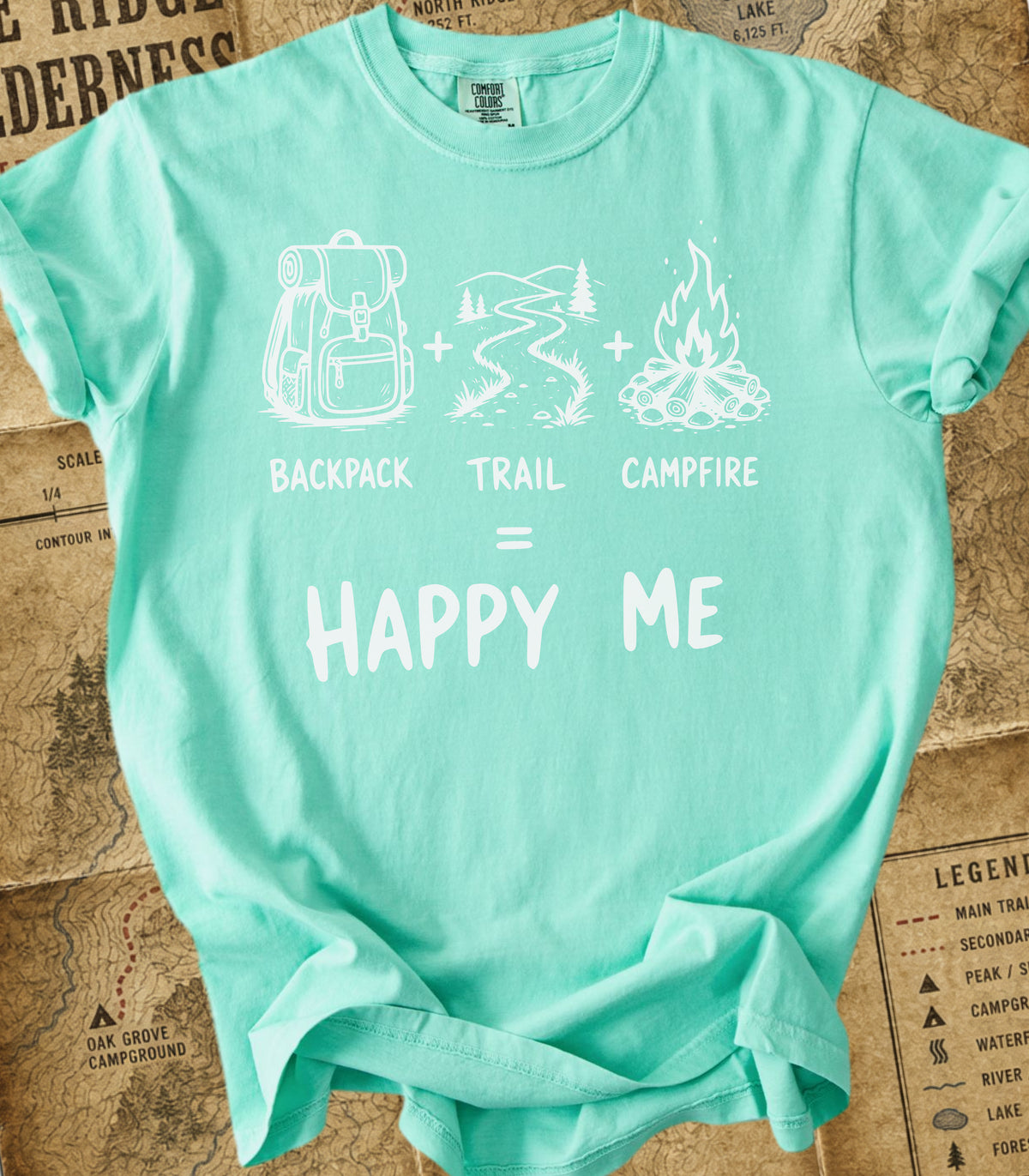 Backpack+Trail+Campfire = Happy Me Hiking Tee