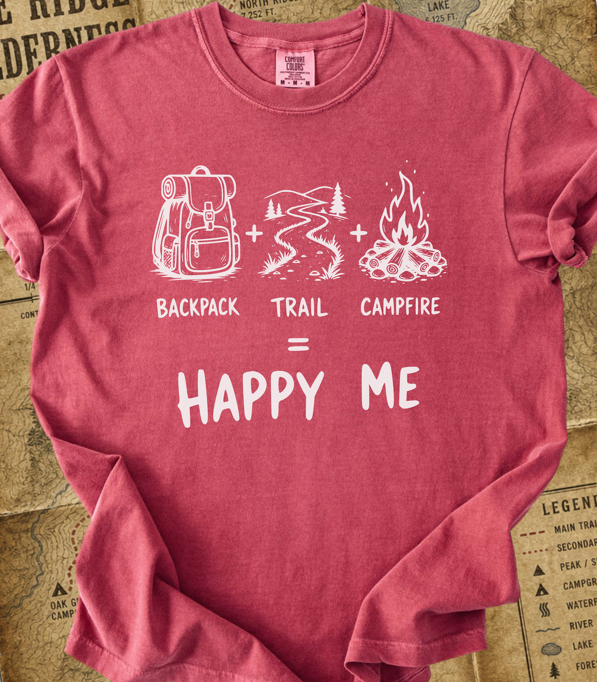 Backpack+Trail+Campfire = Happy Me Hiking Tee