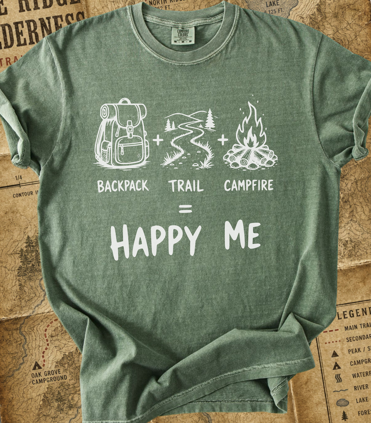 Backpack+Trail+Campfire = Happy Me Hiking Tee