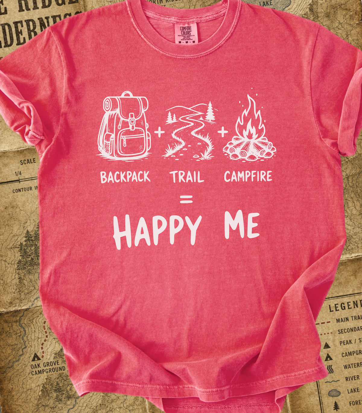 Backpack+Trail+Campfire = Happy Me Hiking Tee