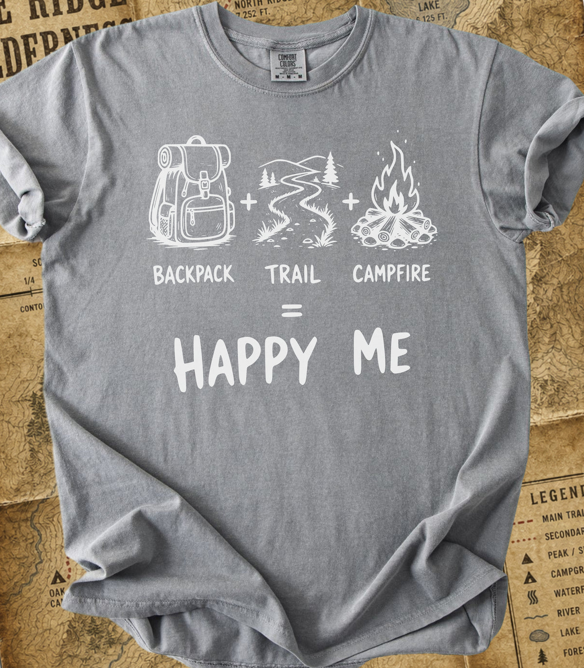 Backpack+Trail+Campfire = Happy Me Hiking Tee