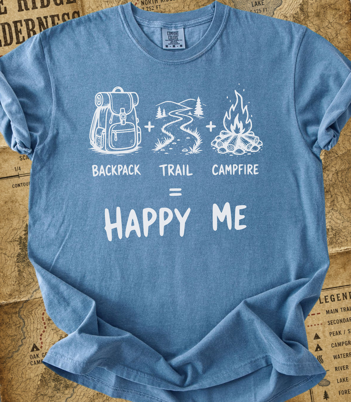 Backpack+Trail+Campfire = Happy Me Hiking Tee