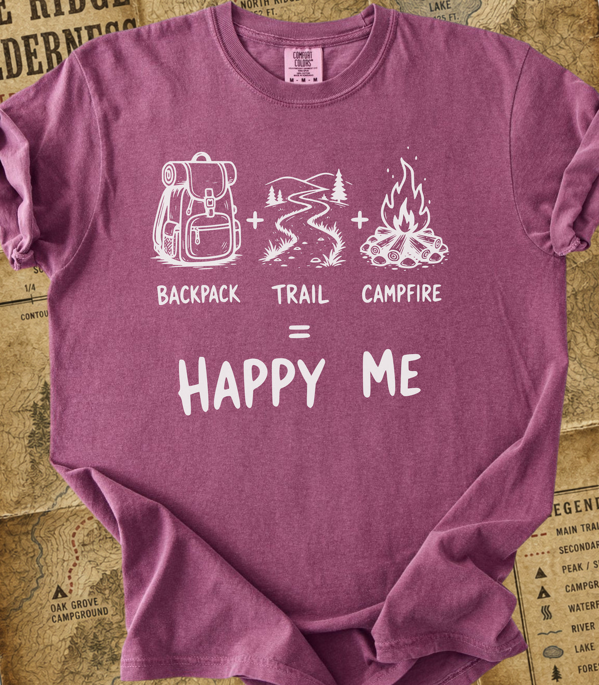 Backpack+Trail+Campfire = Happy Me Hiking Tee