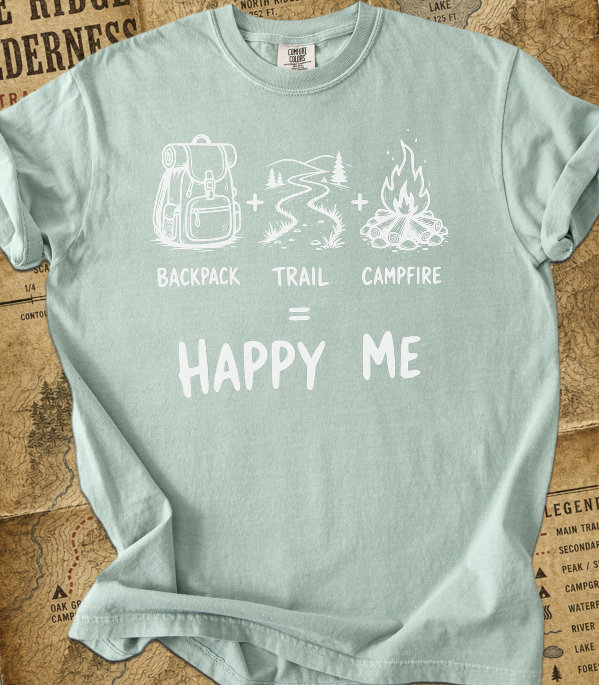 Backpack+Trail+Campfire = Happy Me Hiking Tee