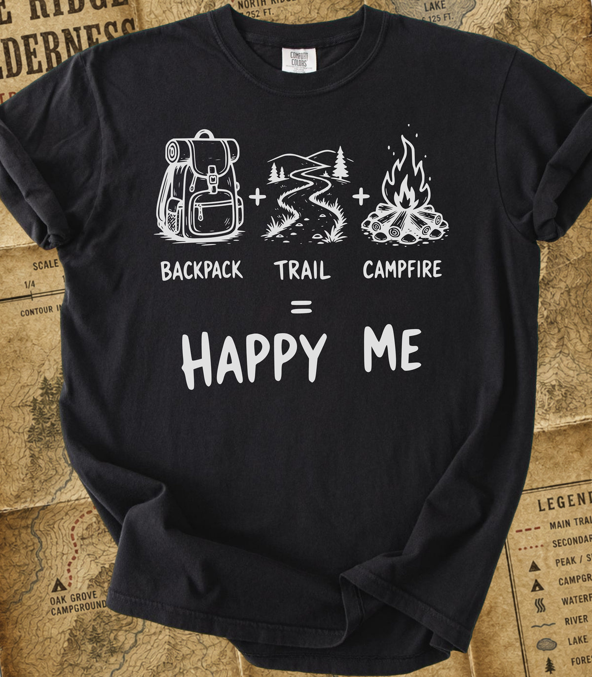 Backpack+Trail+Campfire = Happy Me Hiking Tee