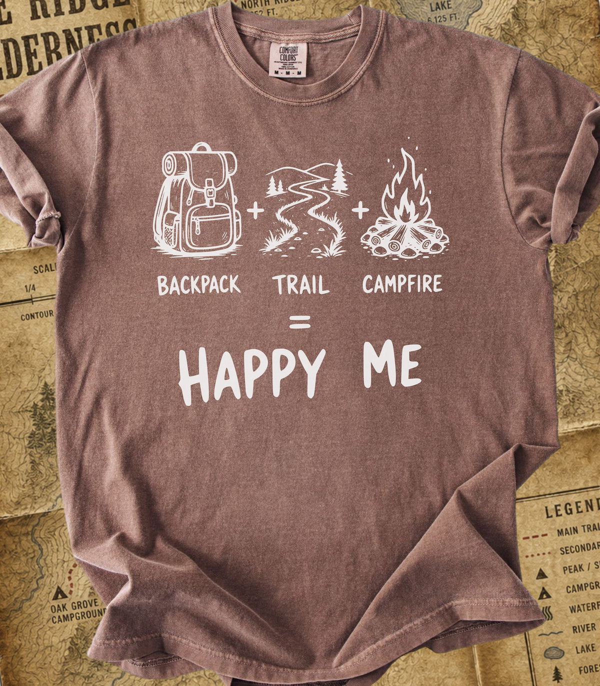 Backpack+Trail+Campfire = Happy Me Hiking Tee