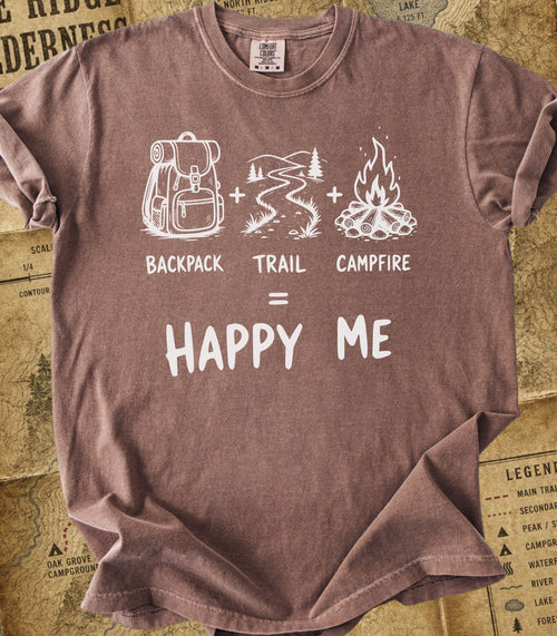 Backpack+Trail+Campfire = Happy Me Hiking Tee