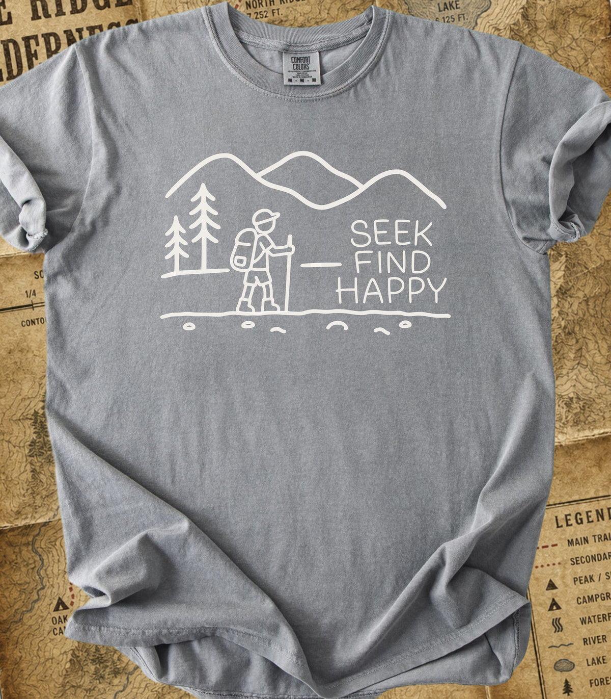 Seek Find Happy Boy Hiking Tee