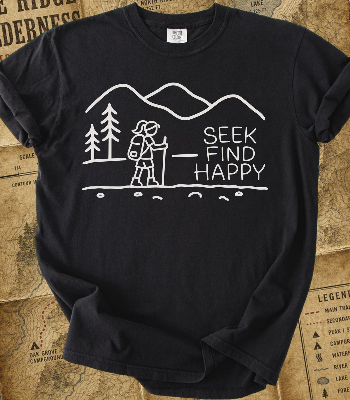 Seek Find Happy Girl Hiking Tee