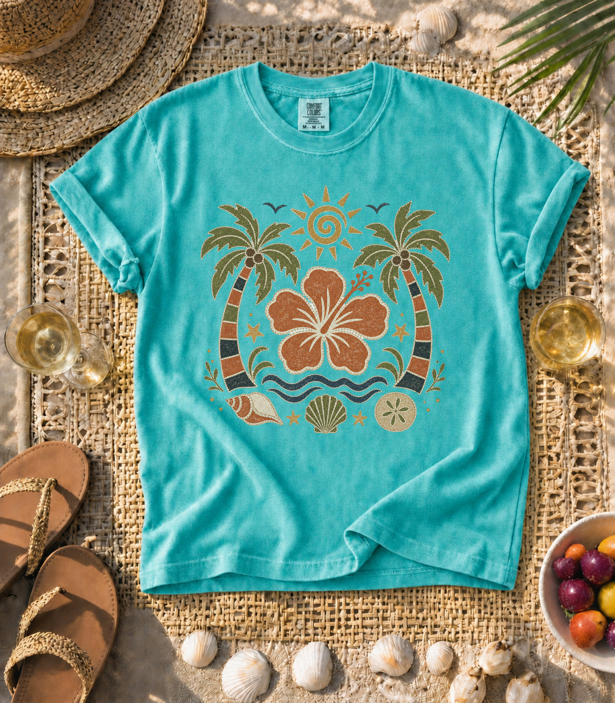 Hibiscus Palm Faux Patch Tee