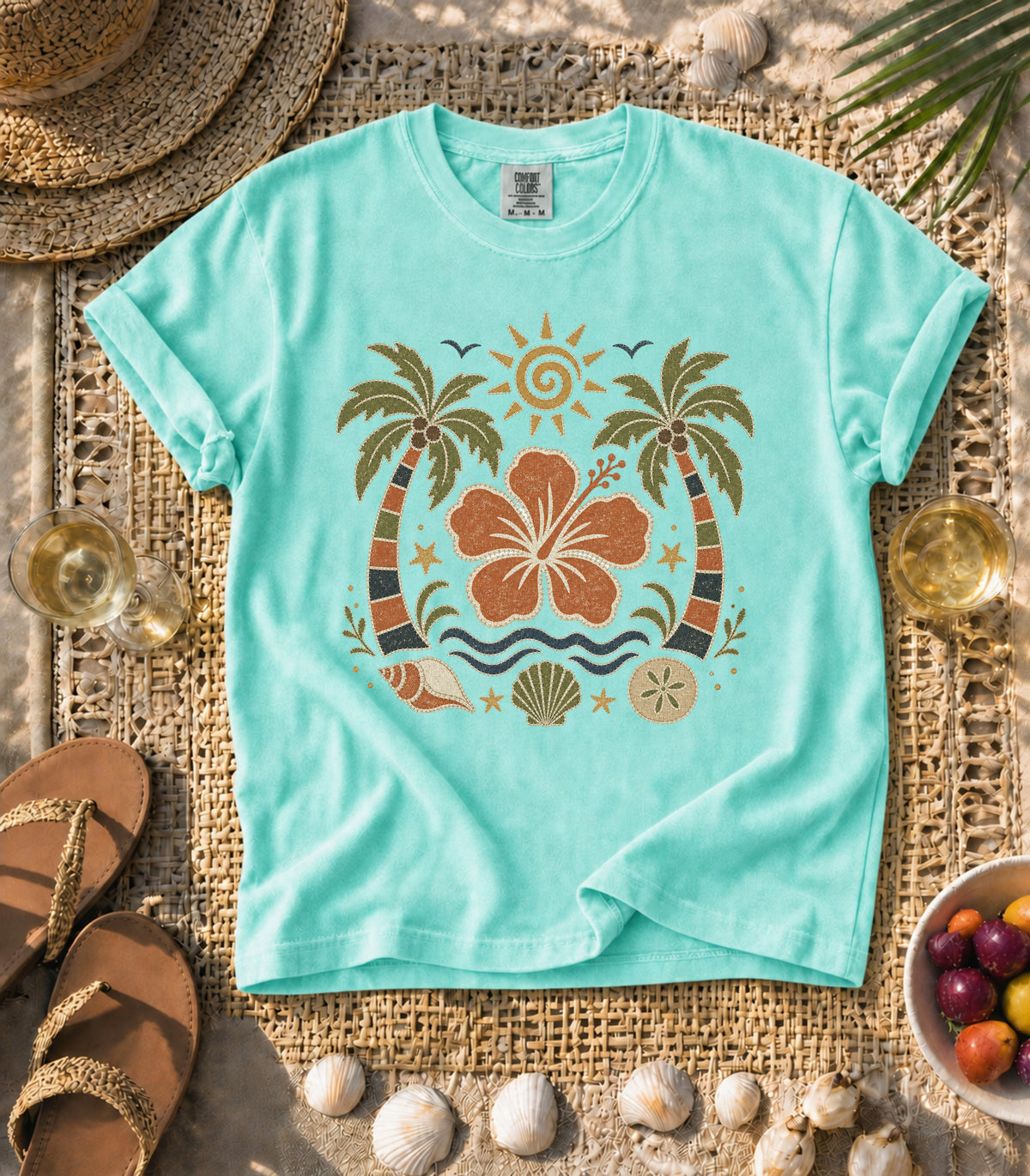 Hibiscus Palm Faux Patch Tee