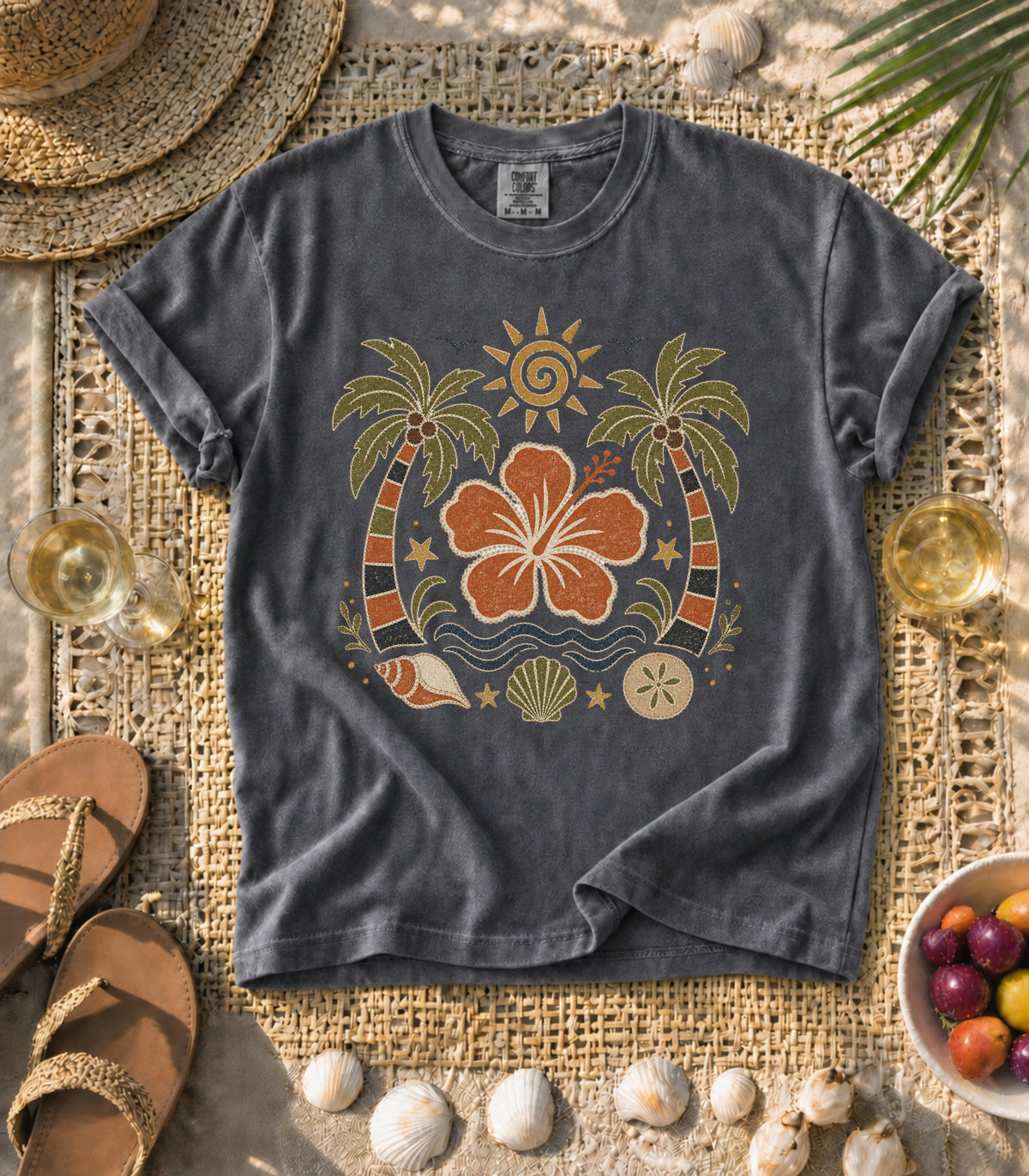 Hibiscus Palm Faux Patch Tee