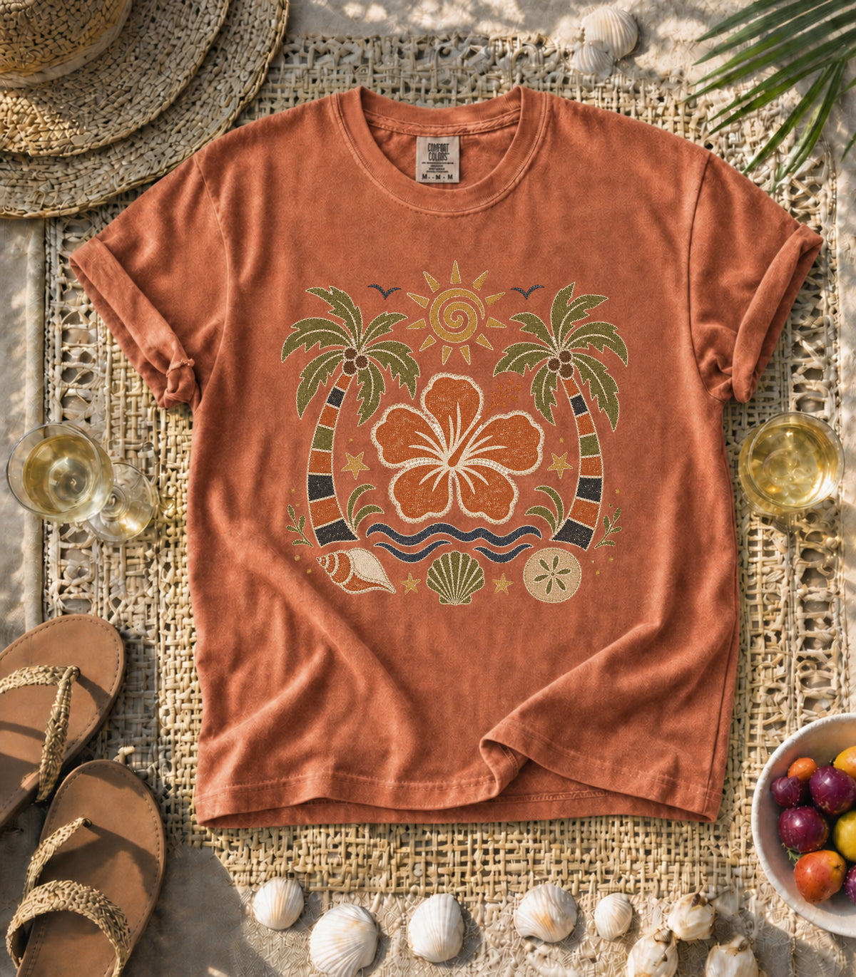 Hibiscus Palm Faux Patch Tee