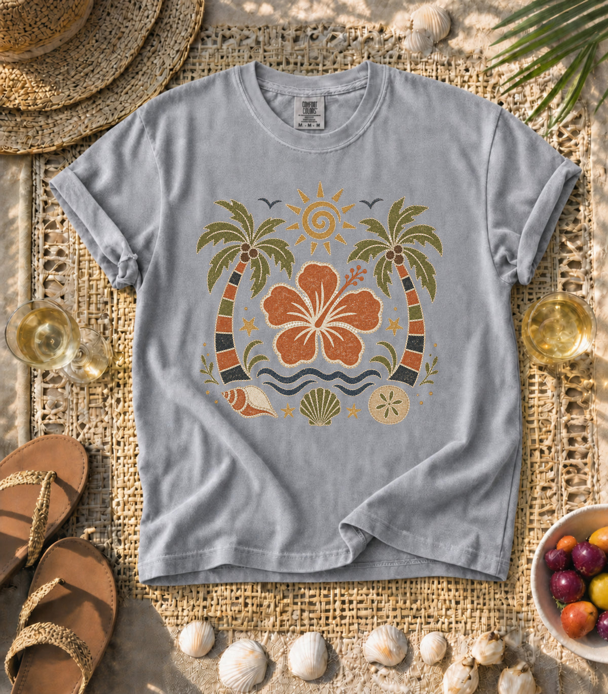 Hibiscus Palm Faux Patch Tee