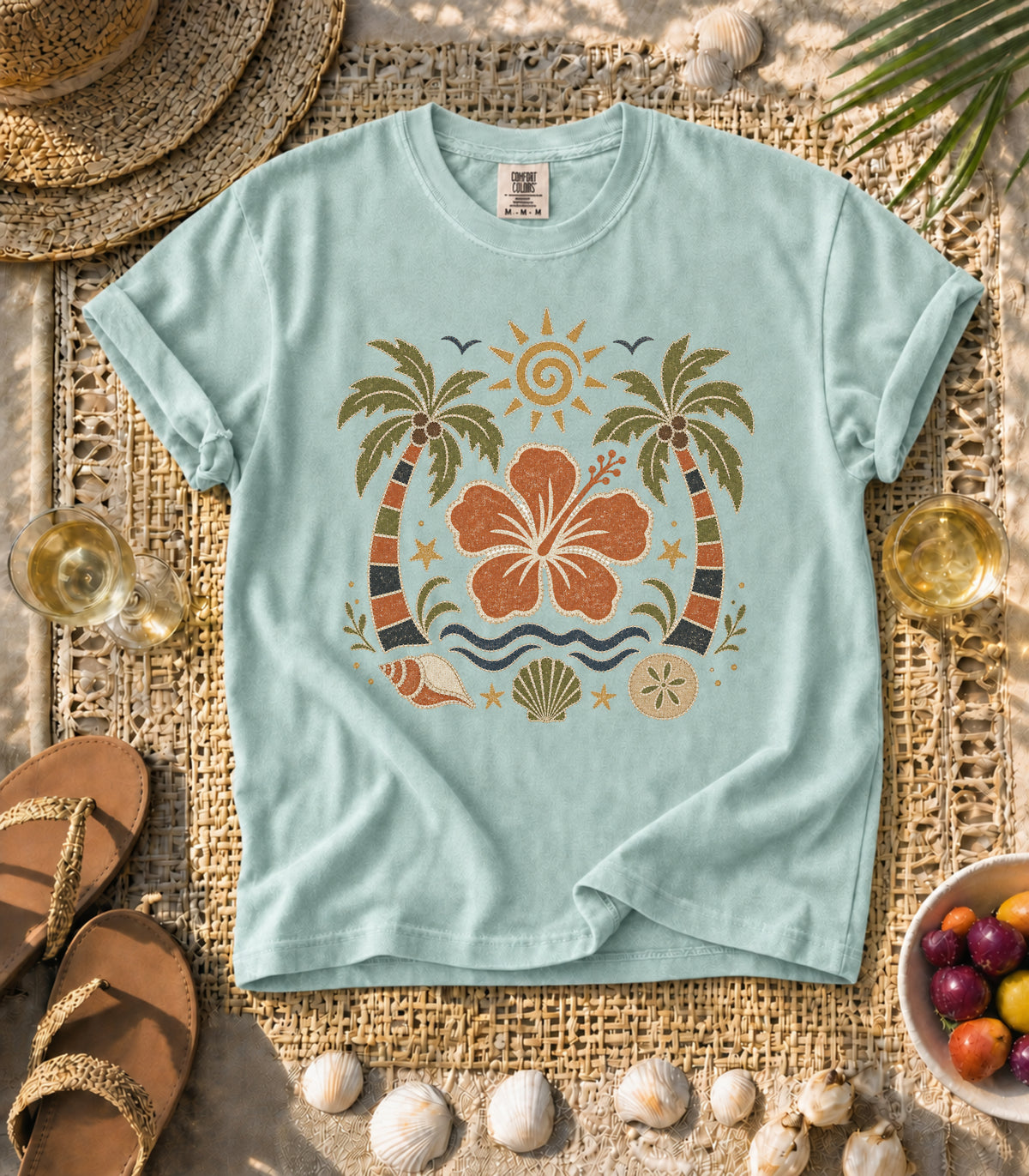 Hibiscus Palm Faux Patch Tee