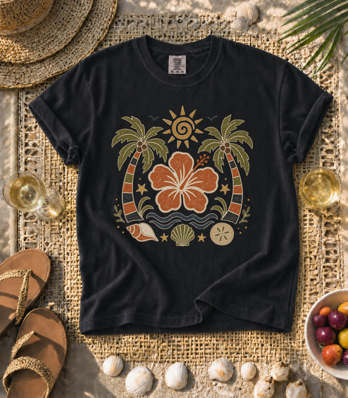 Hibiscus Palm Faux Patch Tee