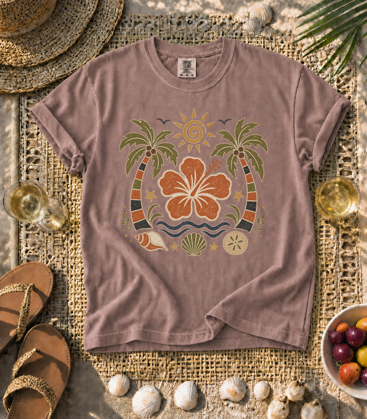 Hibiscus Palm Faux Patch Tee