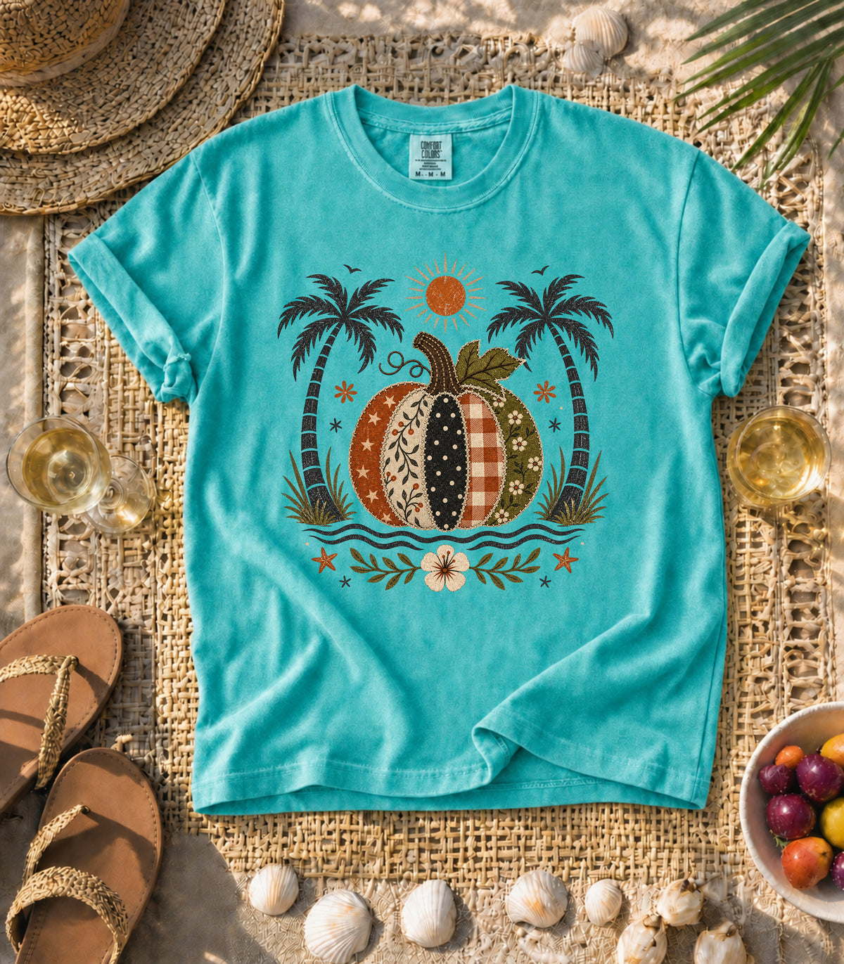 Faux Patch Pumpkin & Palms Tee