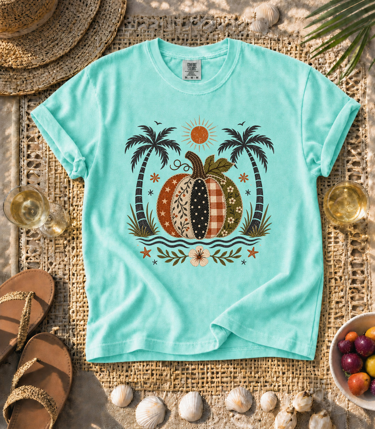 Faux Patch Pumpkin & Palms Tee