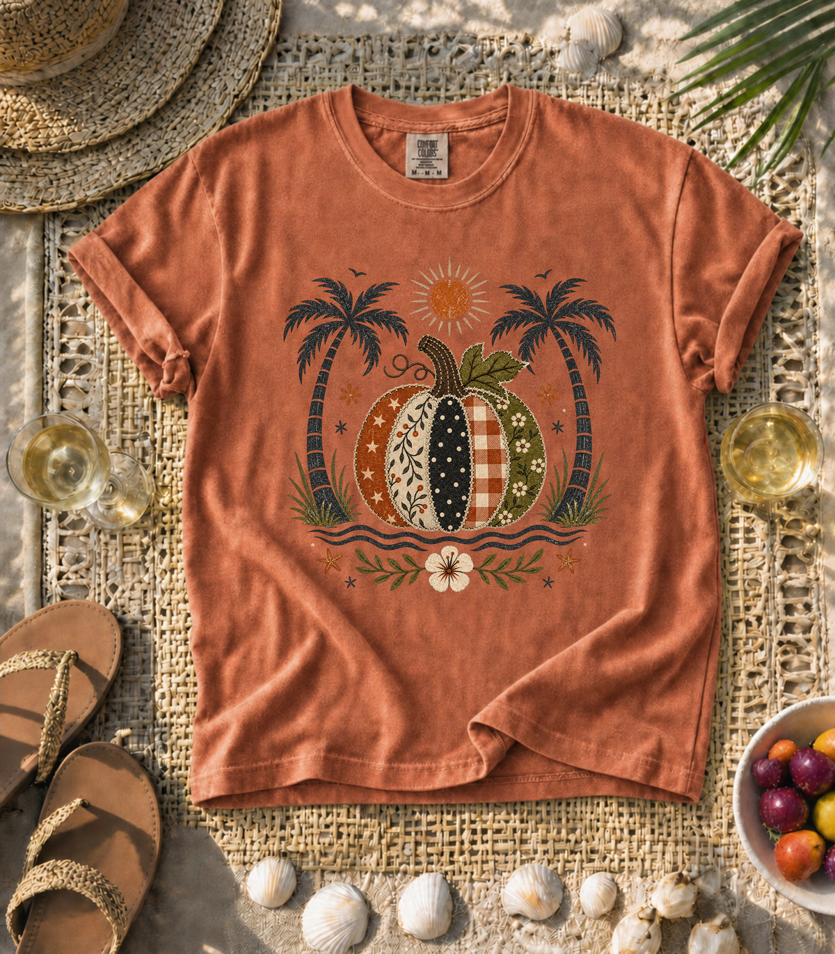 Faux Patch Pumpkin & Palms Tee