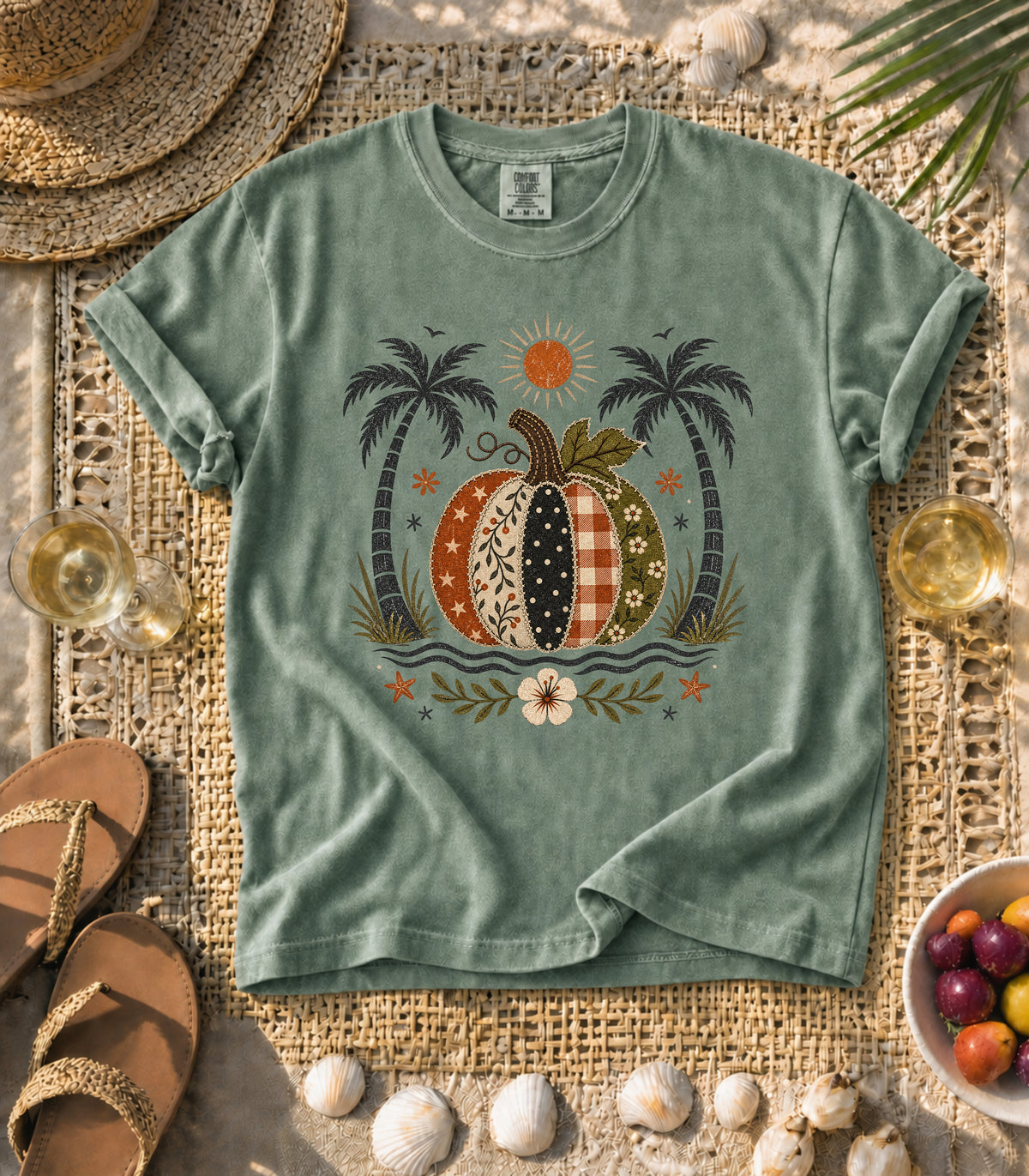 Faux Patch Pumpkin & Palms Tee