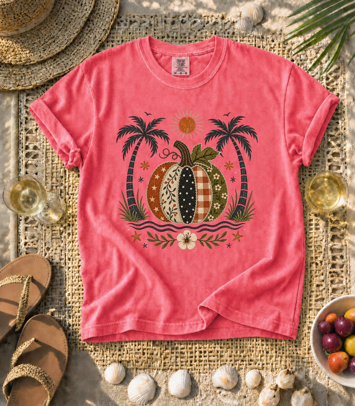Faux Patch Pumpkin & Palms Tee
