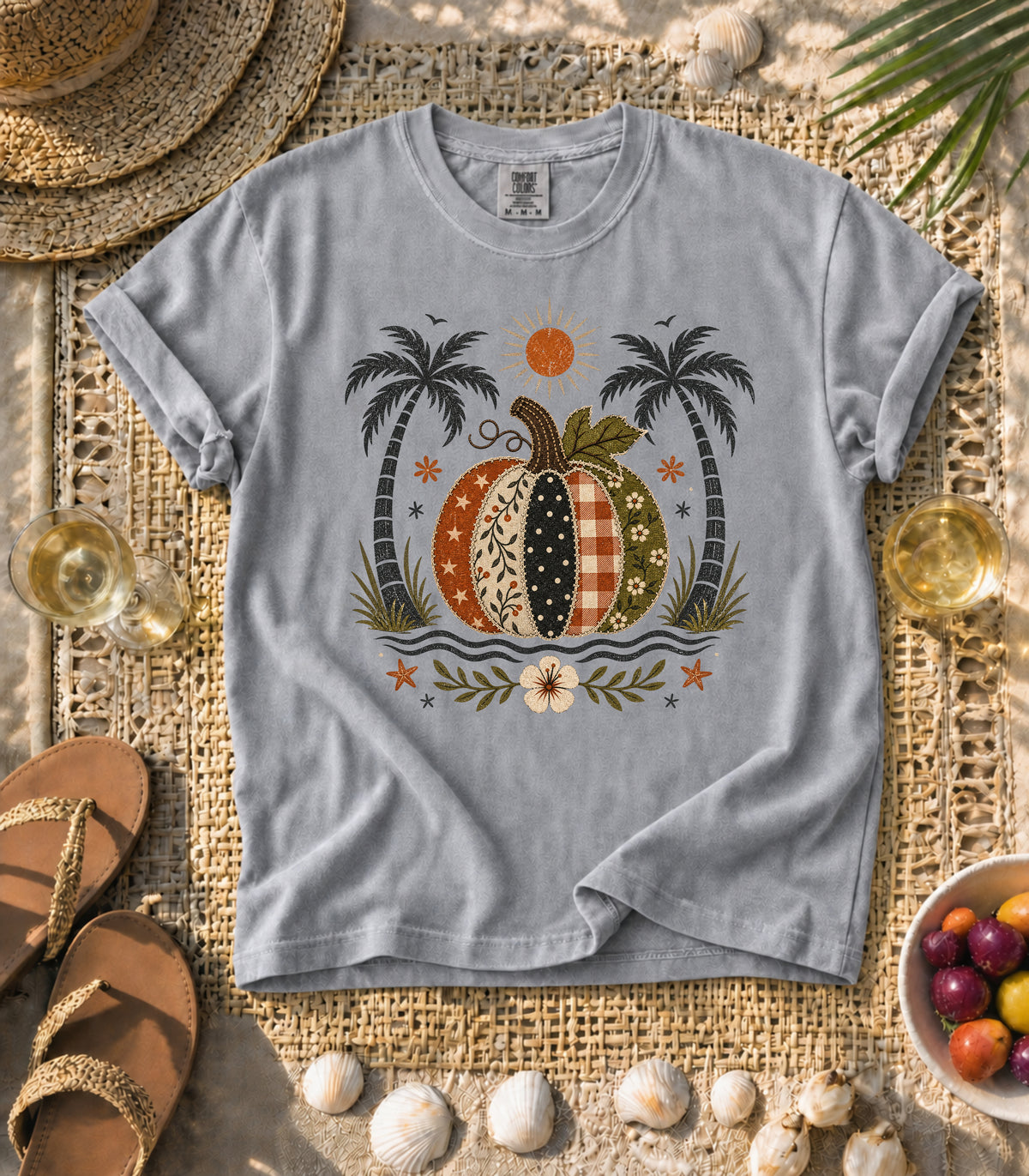 Faux Patch Pumpkin & Palms Tee