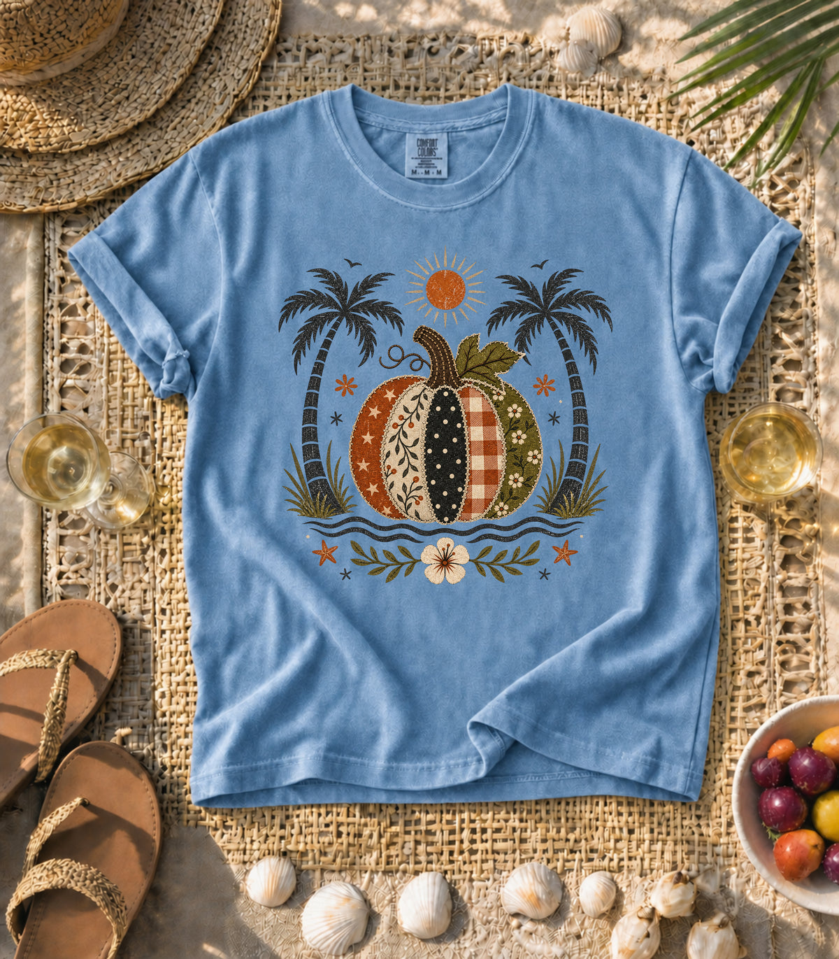 Faux Patch Pumpkin & Palms Tee