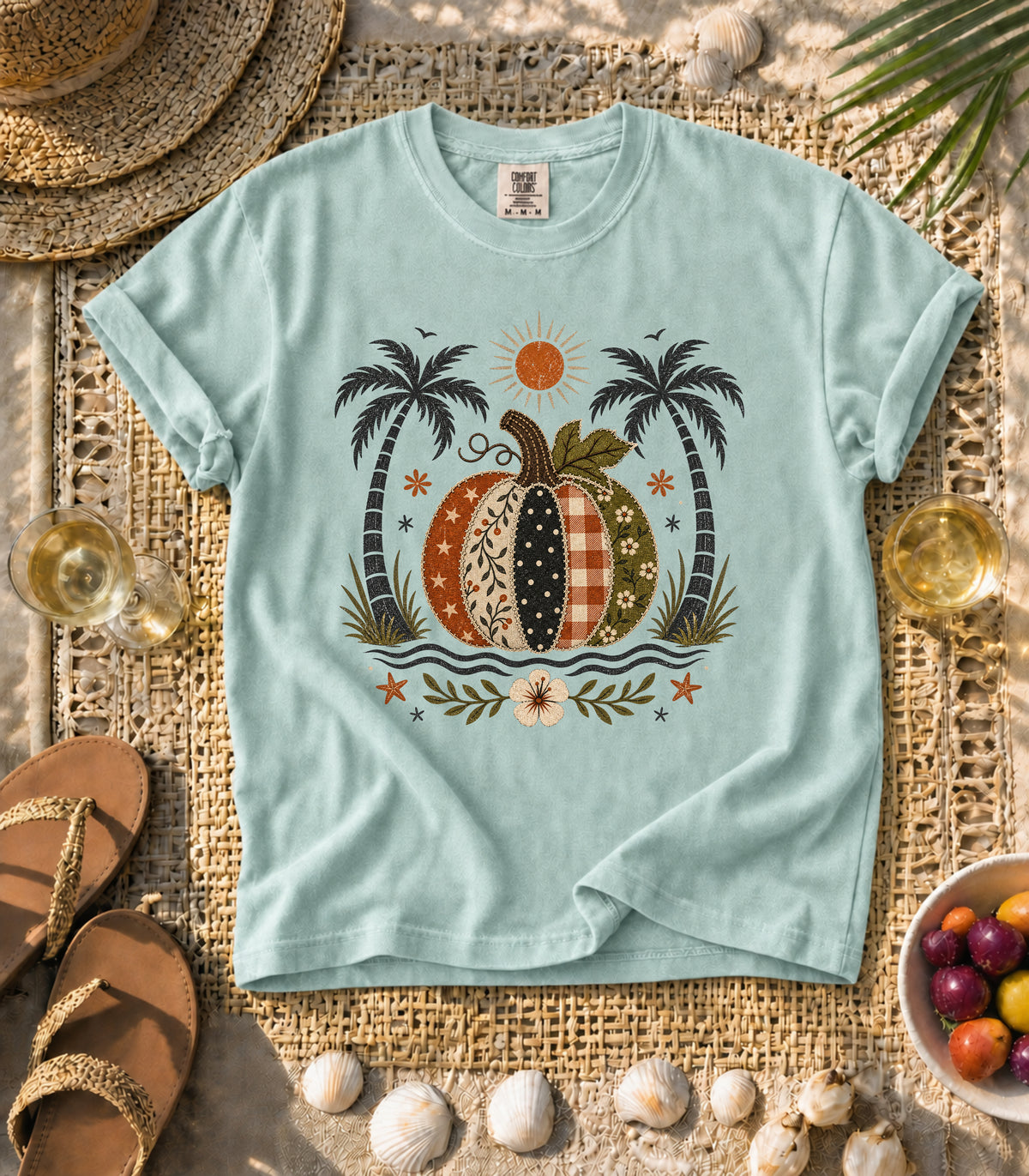 Faux Patch Pumpkin & Palms Tee