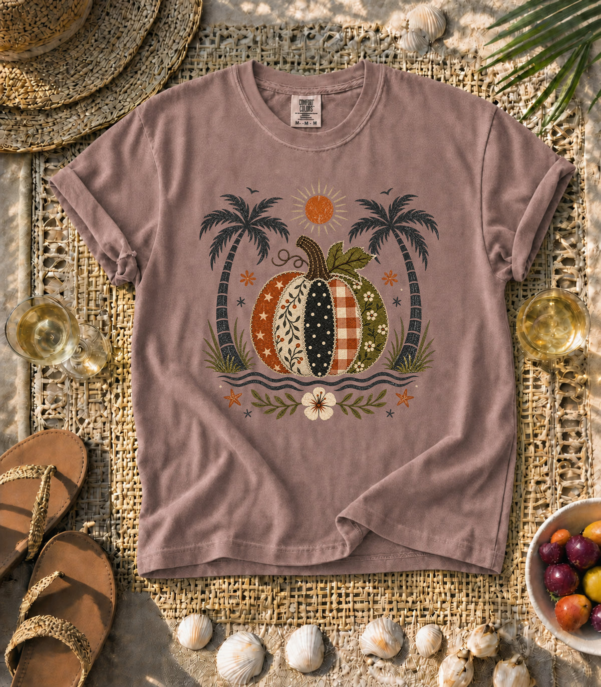 Faux Patch Pumpkin & Palms Tee
