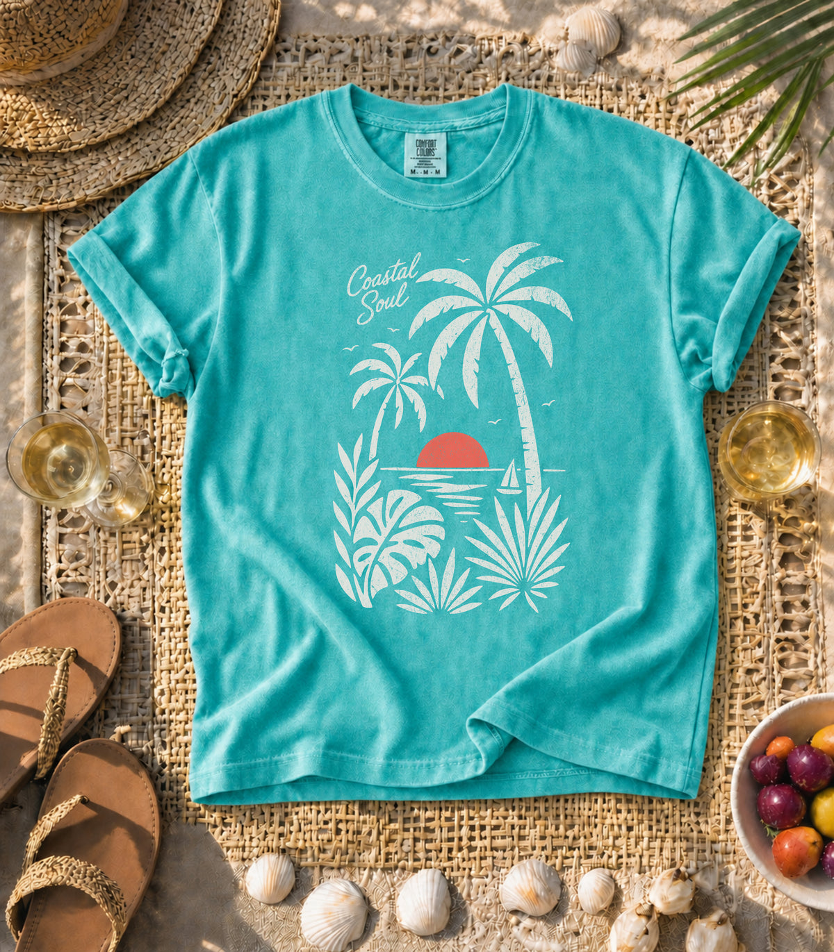 Coastal Soul Sunset in White Tee