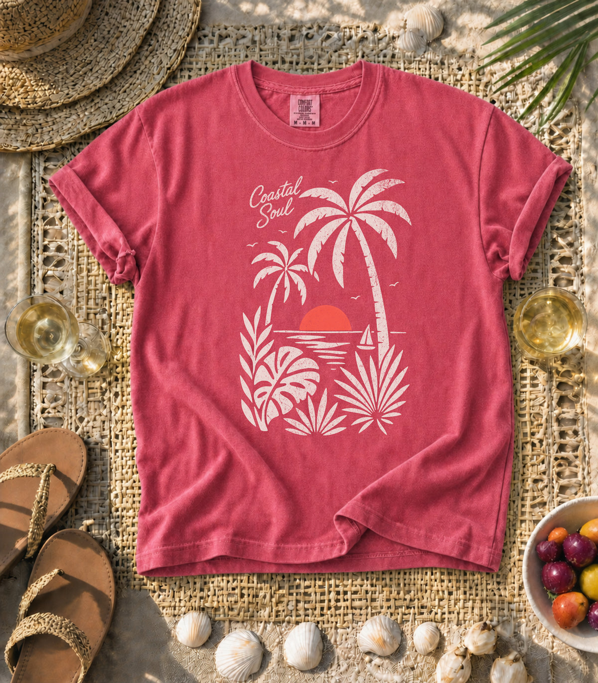 Coastal Soul Sunset in White Tee